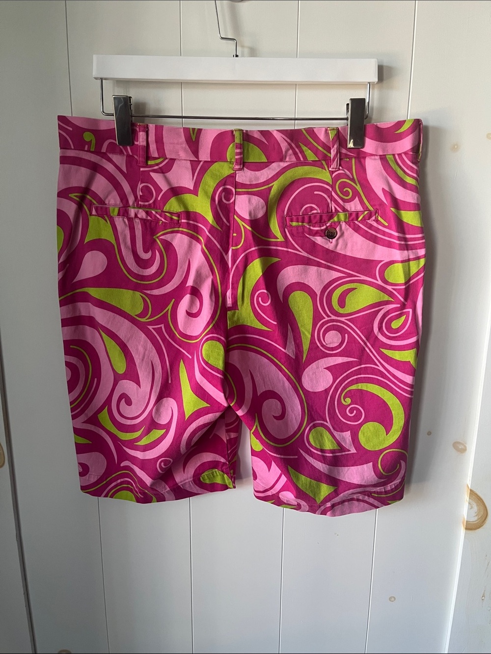 Bold Pink & Lime Patterned Men's Bermuda Shorts